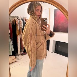 Free People Dolman Quilted Knit Jacket, Champagne Diamonds XS